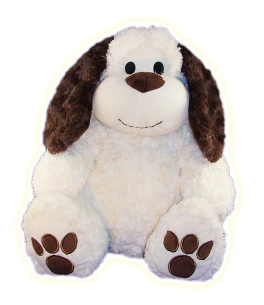Witte pluchen hond met bruine oren en pootjes van Make-Your-Teddy